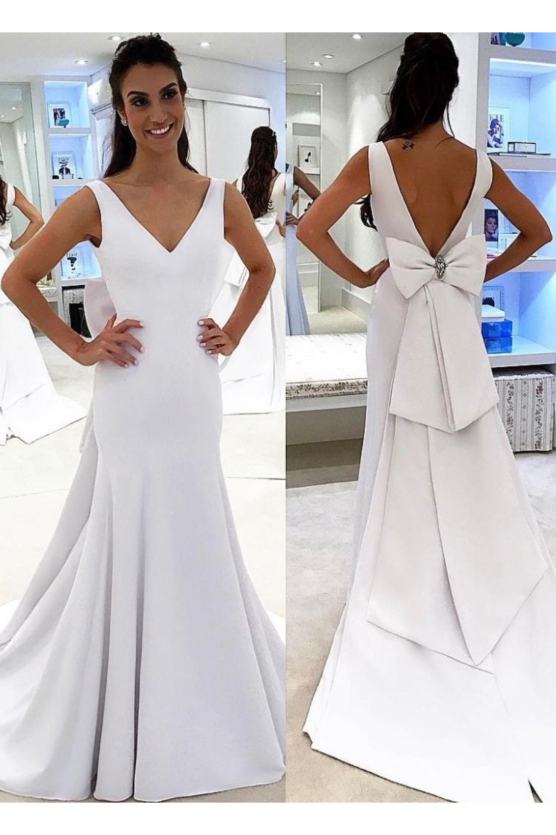 Coral Mermaid V-neck Cheap Long Bridesmaid Dresses Online,WG1359 main image 1