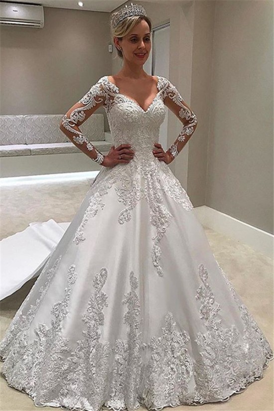 A-Line Lace Long Sleeves Wedding Dresses Bridal Gowns 903240 A-Line Lace Long Sleeves Wedding Dresses Bridal Gowns 903240