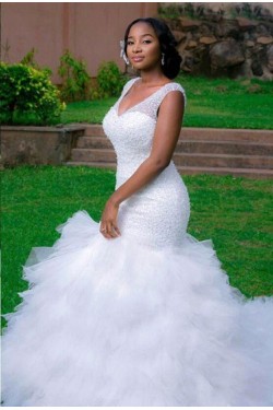 Mermaid Beaded Tulle Wedding Dresses Bridal Gowns 903241