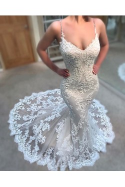 Mermaid Spaghetti Straps Lace and Tulle Wedding Dresses Bridal Gowns 903251