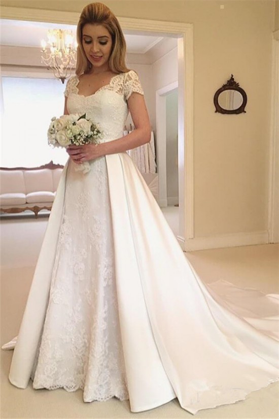 A-Line Lace Wedding Dresses Bridal Gowns with Short Sleeves 903257 A-Line Lace Wedding Dresses Bridal Gowns with Short Sleeves 903257
