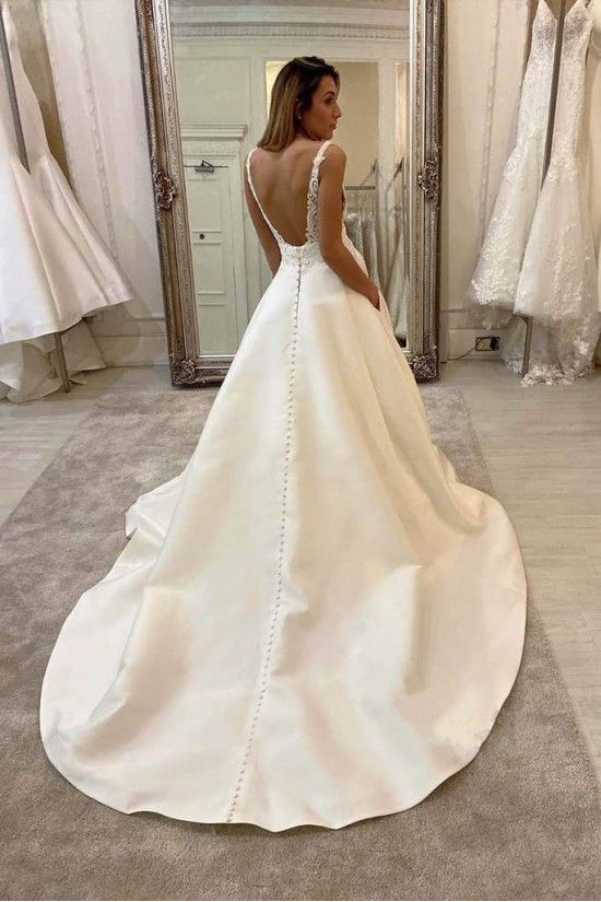 A-Line Satin and Lace Long Wedding Dresses Bridal Gowns 903262 A-Line Satin and Lace Long Wedding Dresses Bridal Gowns 903262