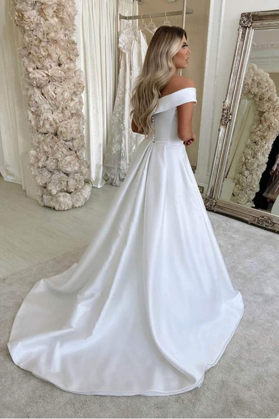 A-Line Long Satin Off the Shoulder Wedding Dresses Bridal Gowns 903265 A-Line Long Satin Off the Shoulder Wedding Dresses Bridal Gowns 903265