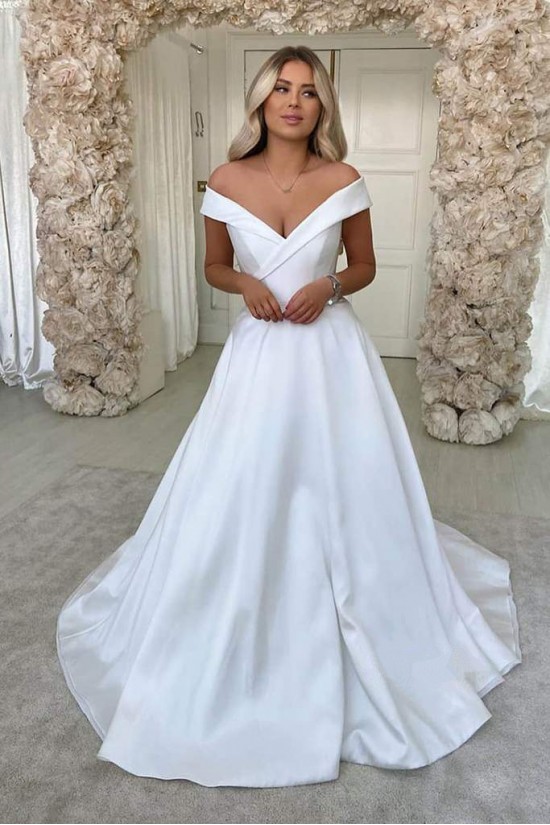 A-Line Long Satin Off the Shoulder Wedding Dresses Bridal Gowns 903265 A-Line Long Satin Off the Shoulder Wedding Dresses Bridal Gowns 903265