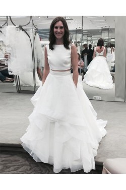 A-Line Two Pieces Long Wedding Dresses Bridal Gowns 903270