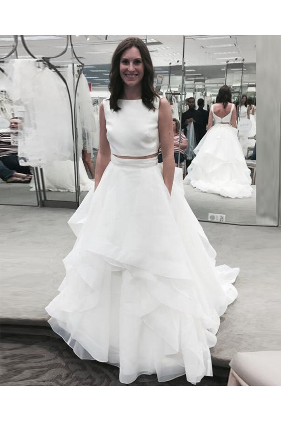 A-Line Two Pieces Long Wedding Dresses Bridal Gowns 903270