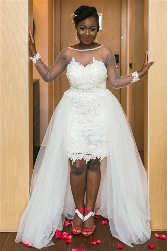 High Low Lace and Tulle Wedding Dresses Bridal Gowns with Long Sleeves 903272 High Low Lace and Tulle Wedding Dresses Bridal Gowns with Long Sleeves 903272