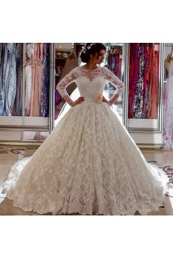 A-Line Long Sleeves Lace Wedding Dresses Bridal Gowns 903280