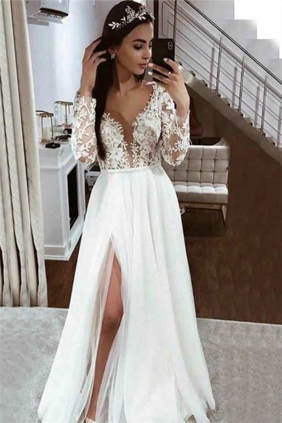 A-Line Lace Long Sleeves Wedding Dresses Bridal Gowns 903319 A-Line Lace Long Sleeves Wedding Dresses Bridal Gowns 903319