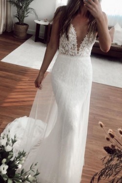 Long Mermaid Lace and Tulle Wedding Dresses Bridal Gowns 903337