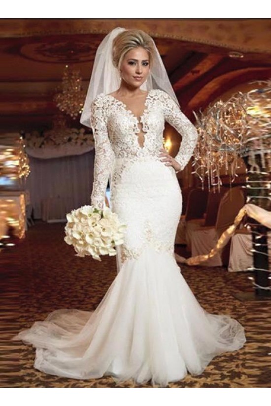 Elegant Mermaid Lace Long Sleeves Wedding Dresses Bridal Gowns 903343 Elegant Mermaid Lace Long Sleeves Wedding Dresses Bridal Gowns 903343