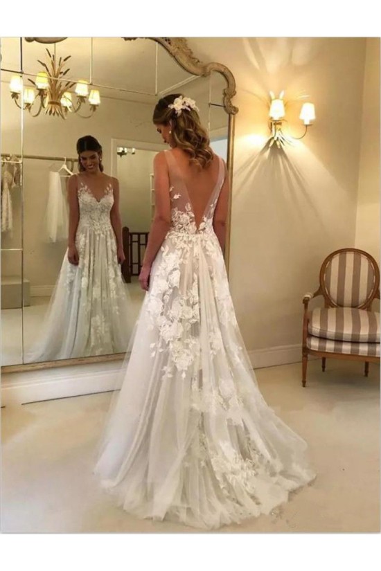 A-Line Lace V Neck Wedding Dresses Bridal Gowns 903352 A-Line Lace V Neck Wedding Dresses Bridal Gowns 903352
