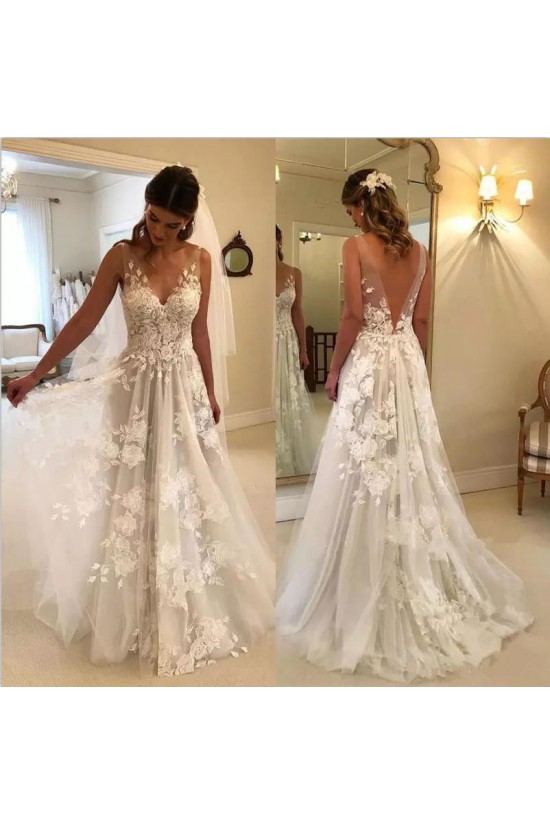A-Line Lace V Neck Wedding Dresses Bridal Gowns 903352 A-Line Lace V Neck Wedding Dresses Bridal Gowns 903352