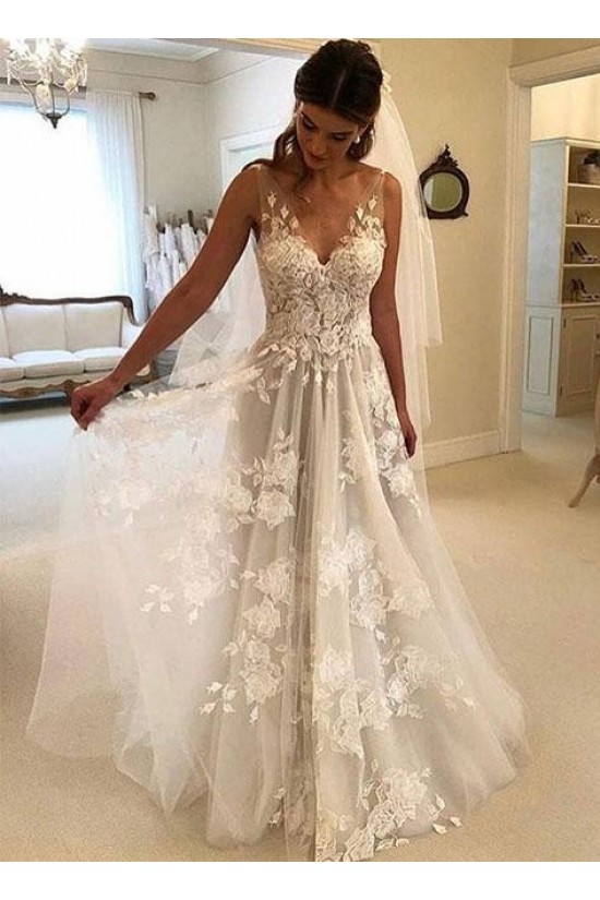 A-Line Lace V Neck Wedding Dresses Bridal Gowns 903352 A-Line Lace V Neck Wedding Dresses Bridal Gowns 903352
