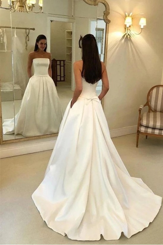 A-Line Strapless Long Satin Wedding Dresses Bridal Gowns 903387 A-Line Strapless Long Satin Wedding Dresses Bridal Gowns 903387