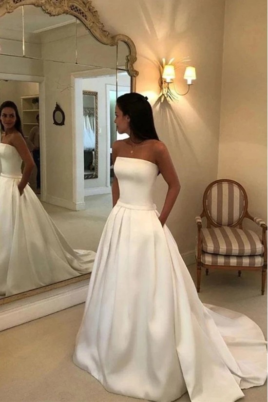 A-Line Strapless Long Satin Wedding Dresses Bridal Gowns 903387 A-Line Strapless Long Satin Wedding Dresses Bridal Gowns 903387