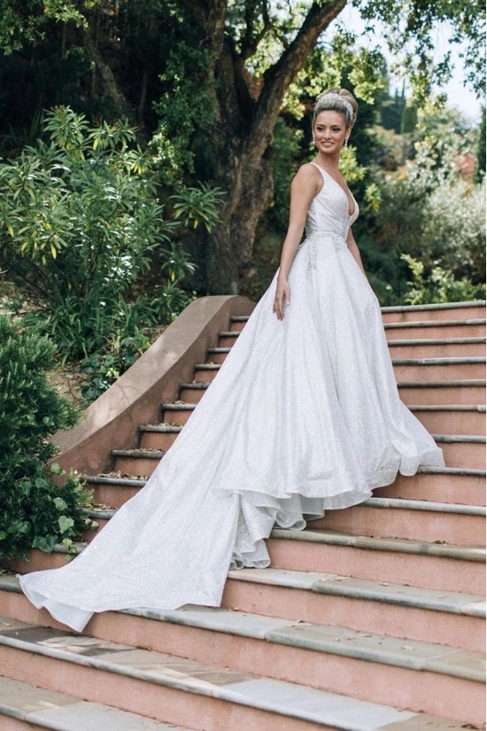 A-Line Sparkle V Neck Long Wedding Dresses Bridal Gowns 903395 A-Line Sparkle V Neck Long Wedding Dresses Bridal Gowns 903395