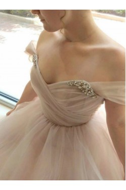 A-Line Beaded Tulle Off the Shoulder Wedding Dresses Bridal Gowns 903396