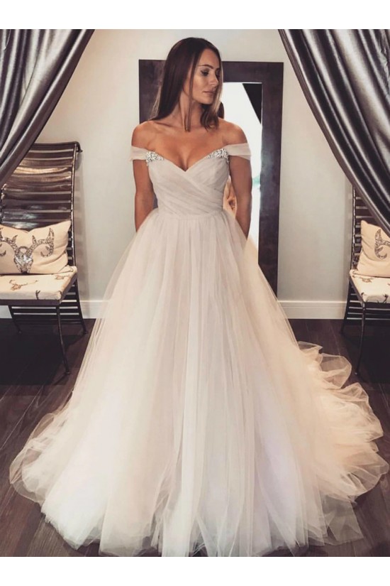 A-Line Beaded Tulle Off the Shoulder Wedding Dresses Bridal Gowns 903396 A-Line Beaded Tulle Off the Shoulder Wedding Dresses Bridal Gowns 903396