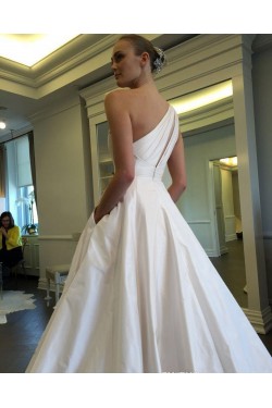 A-Line One Shoulder Wedding Dresses Bridal Gowns with Pockets 903397
