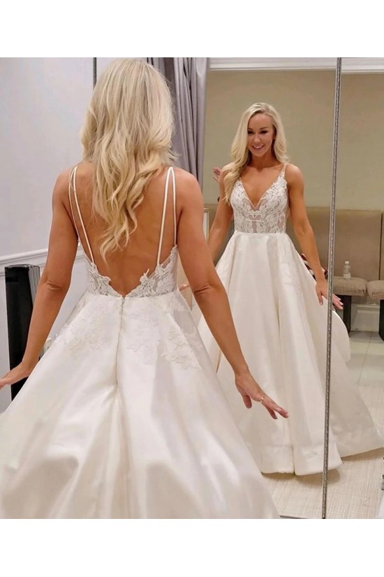 A-Line Lace V Neck Long Wedding Dresses Bridal Gowns 903401 A-Line Lace V Neck Long Wedding Dresses Bridal Gowns 903401