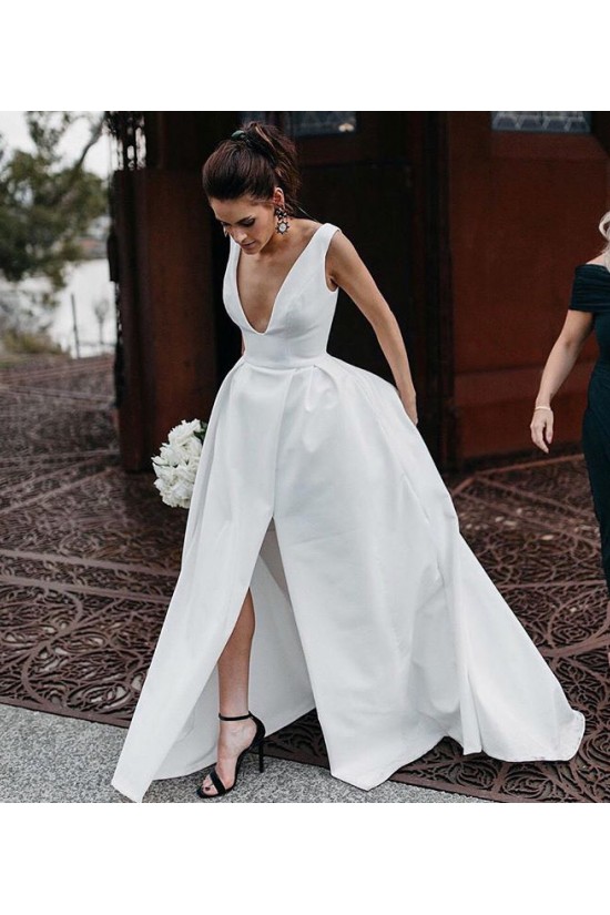 A-Line Long Satin V Neck Wedding Dresses Bridal Gowns 903407 A-Line Long Satin V Neck Wedding Dresses Bridal Gowns 903407