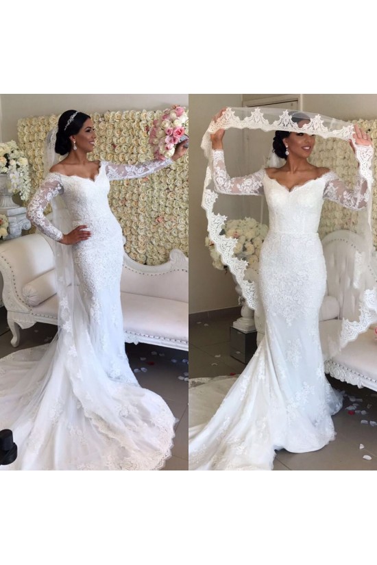 Mermaid Lace Off the Shoulder Long Sleeves Wedding Dresses Bridal Gowns 903414 Mermaid Lace Off the Shoulder Long Sleeves Wedding Dresses Bridal Gowns 903414
