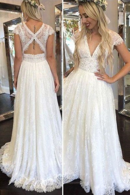 A-Line Cap Sleeves Lace Wedding Dresses Bridal Gowns 903419 A-Line Cap Sleeves Lace Wedding Dresses Bridal Gowns 903419