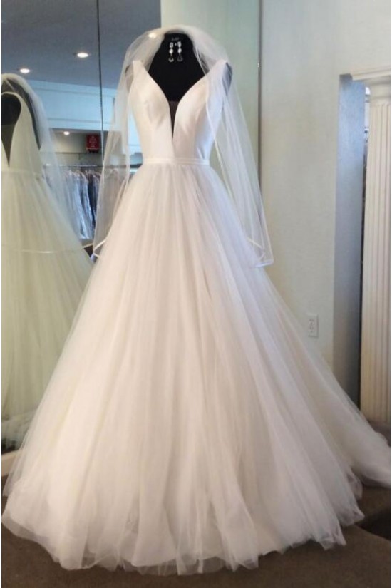 A-Line Satin and Tulle Wedding Dresses Bridal Gowns 903434