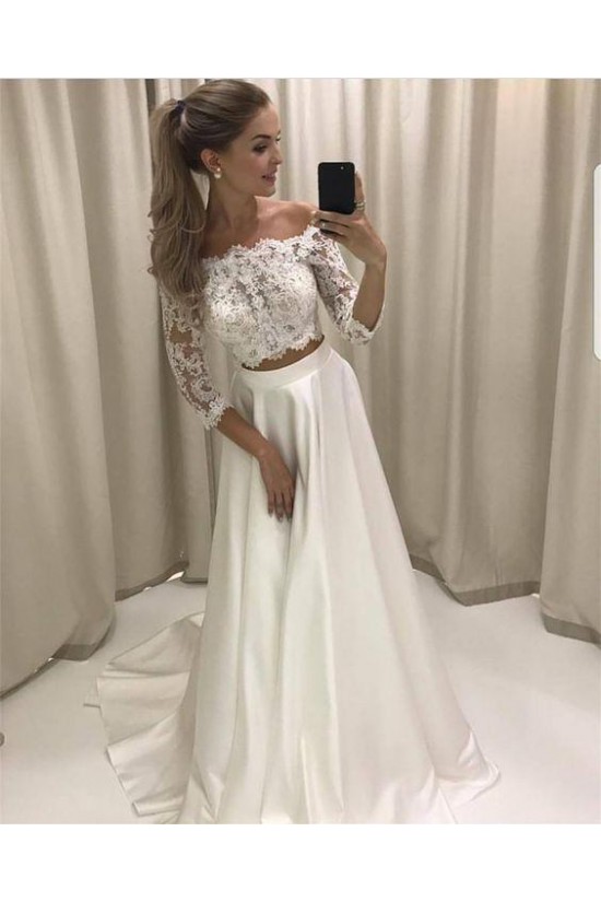 Long Two Pieces Lace and Satin Wedding Dresses Bridal Gowns 903452 Long Two Pieces Lace and Satin Wedding Dresses Bridal Gowns 903452