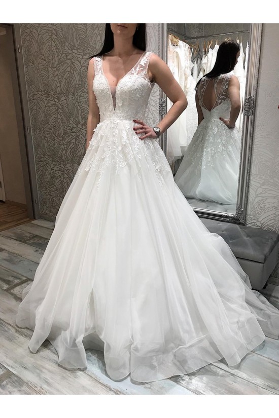 A-Line Lace and Tulle V Neck Wedding Dresses Bridal Gowns 903459 A-Line Lace and Tulle V Neck Wedding Dresses Bridal Gowns 903459