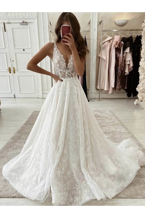 A-Line Lace and Tulle Long Wedding Dresses Bridal Gowns 903464 A-Line Lace and Tulle Long Wedding Dresses Bridal Gowns 903464