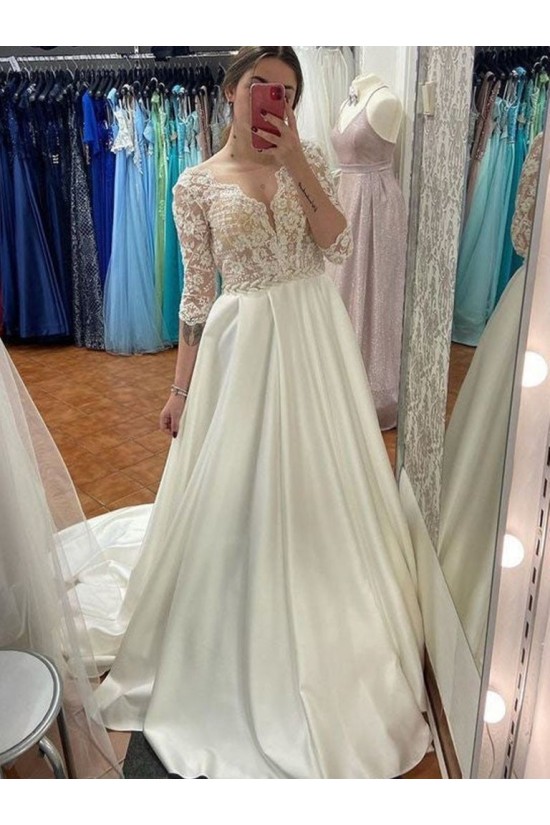 A-Line Lace and Satin Wedding Dresses Bridal Gowns 903471 A-Line Lace and Satin Wedding Dresses Bridal Gowns 903471