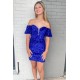 Short/Mini Blue Sequins Off the Shoulder Tight Prom Dresses Homecoming Dresses 904047