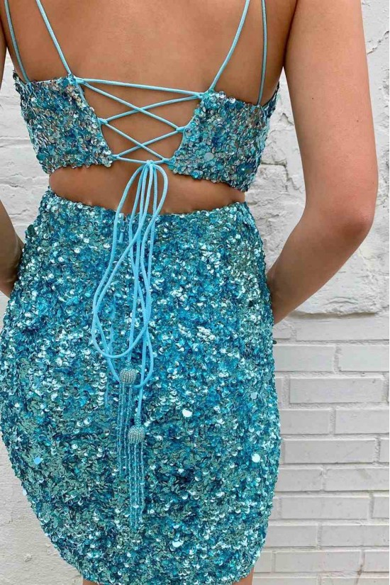 Short/Mini Blue Two Pieces Sequins Tight Prom Dresses Homecoming Dresses 904049