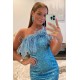Short/Mini Blue One Shoulder Prom Dresses Homecoming Dresses with Feathers 904051