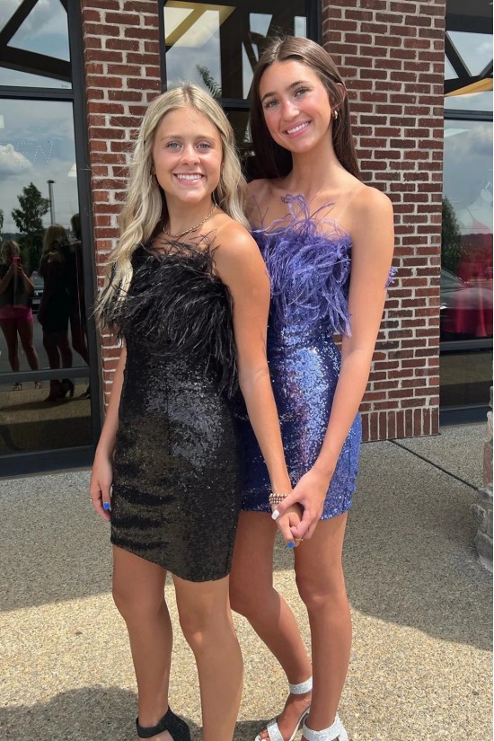 Short/Mini Black Strapless Sequins Prom Dresses Homecoming Dresses 904074