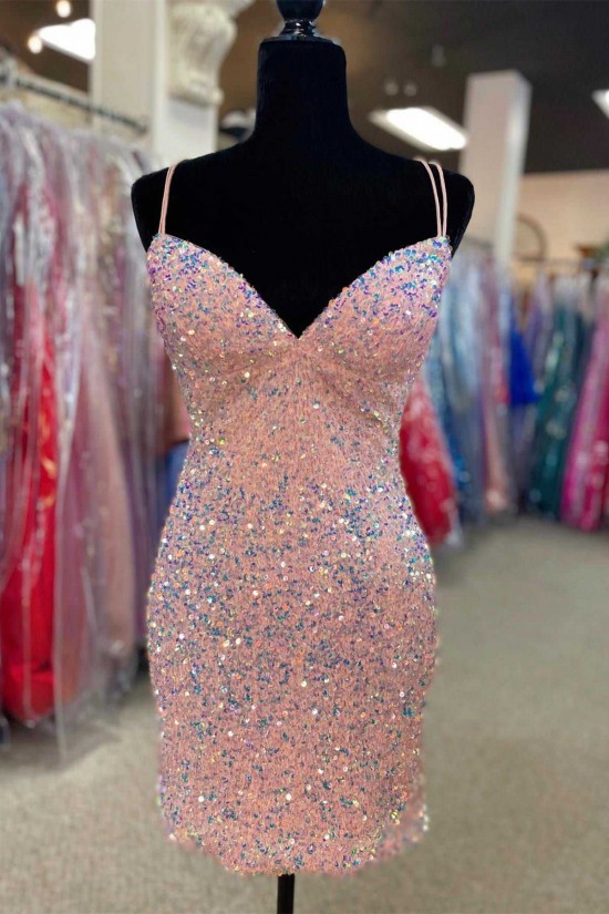 Short/Mini Blue V Neck Sequins Prom Dresses Homecoming Dresses 904076