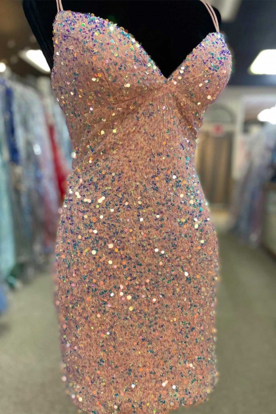 Short/Mini Blue V Neck Sequins Prom Dresses Homecoming Dresses 904076