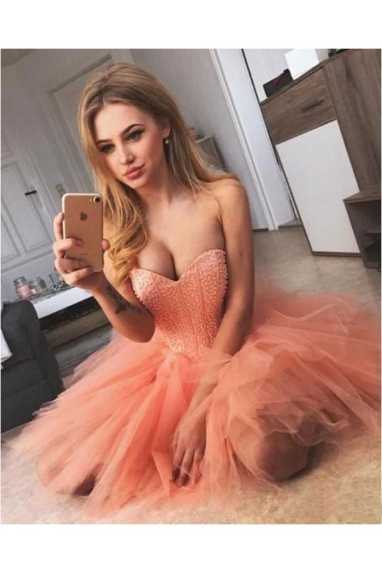 Short/Mini Beaded Sweetheart Tulle Prom Dresses Homecoming Dresses 904098 Short/Mini Beaded Sweetheart Tulle Prom Dresses Homecoming Dresses 904098
