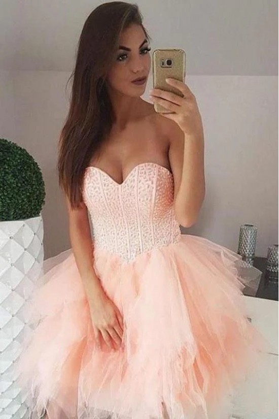 Short/Mini Beaded Sweetheart Tulle Prom Dresses Homecoming Dresses 904098 Short/Mini Beaded Sweetheart Tulle Prom Dresses Homecoming Dresses 904098