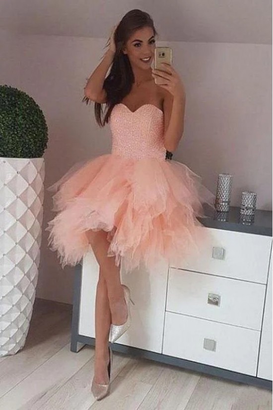 Short/Mini Beaded Sweetheart Tulle Prom Dresses Homecoming Dresses 904098 Short/Mini Beaded Sweetheart Tulle Prom Dresses Homecoming Dresses 904098