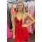 Short/Mini Red V Neck A-Line Lace Prom Dresses Homecoming Dresses 904117