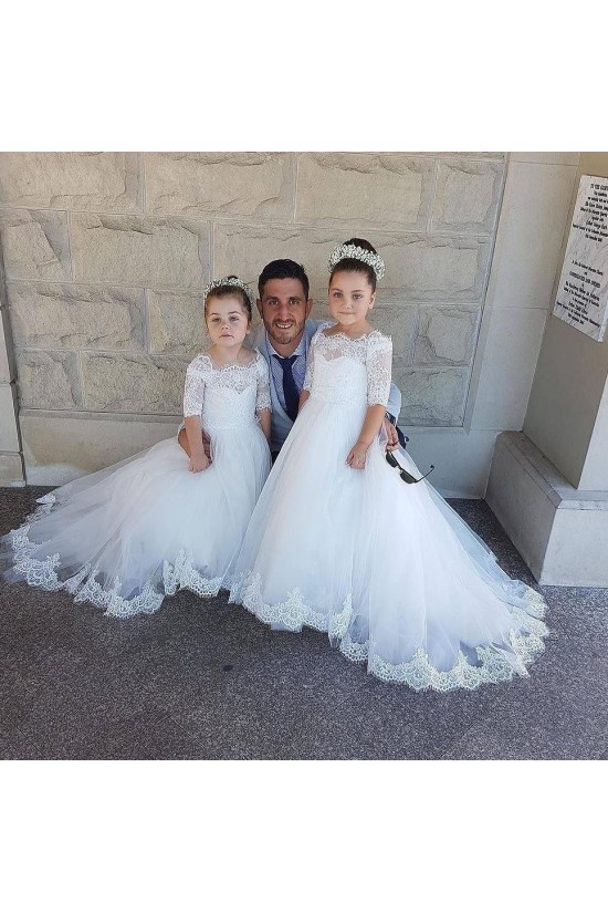 Lace and Tulle Floor-Length Flower Girl Dresses with Sleeves 905003 Lace and Tulle Floor-Length Flower Girl Dresses with Sleeves 905003