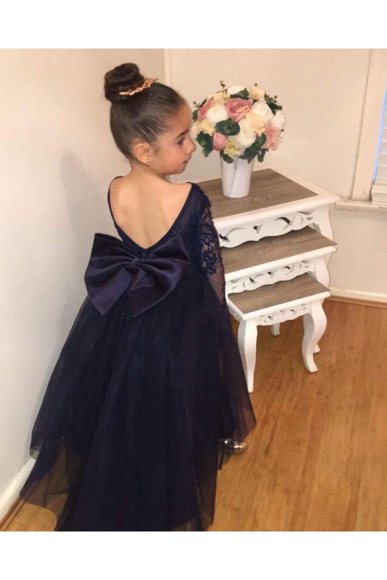 Lace and Tulle Long Sleeves Navy Blue Floor-Length Flower Girl Dresses 905004 Lace and Tulle Long Sleeves Navy Blue Floor-Length Flower Girl Dresses 905004