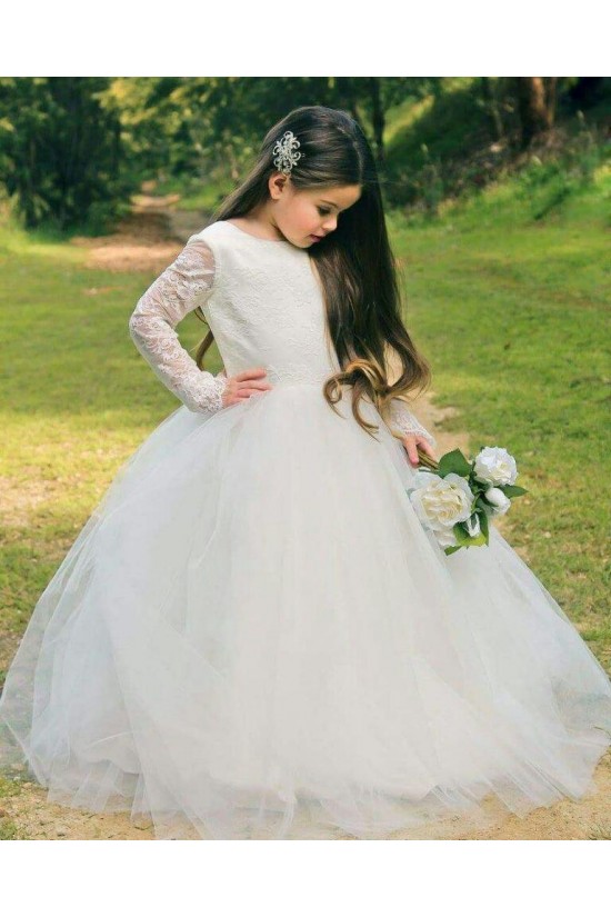 Lace and Tulle Long Sleeves Flower Girl Dresses 905014 Lace and Tulle Long Sleeves Flower Girl Dresses 905014
