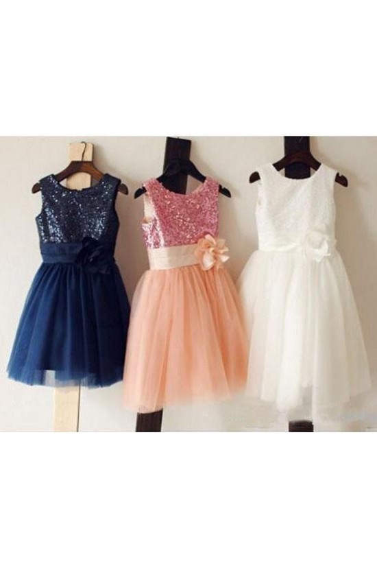 Navy Blue Sequin and Tulle Knee Length Flower Girl Dresses 905021 Navy Blue Sequin and Tulle Knee Length Flower Girl Dresses 905021