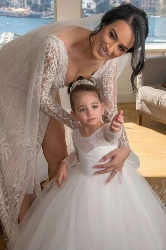 Lace and Tulle Long Sleeves Flower Girl Dresses 905034 Lace and Tulle Long Sleeves Flower Girl Dresses 905034