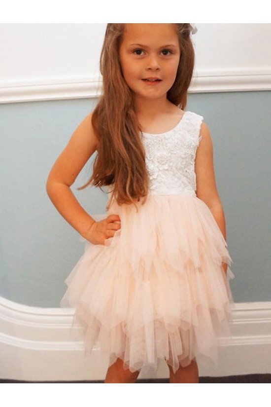 Short Lace and Tulle Knee Length Flower Girl Dresses 905071 Short Lace and Tulle Knee Length Flower Girl Dresses 905071