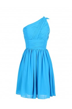 A-Line One-Shoulder Short Blue Chiffon Bridesmaid Dresses/Wedding Party Dresses BD010011